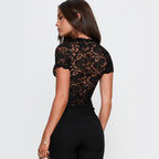Damen Spitzenoberteil mit eleganter Ausschnittgestaltung und kurzärmeliger Silhouette R&B
