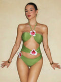 Damen Einteiliger Badeanzug mit floralen Akzenten und verspieltem Cut-Out R&B