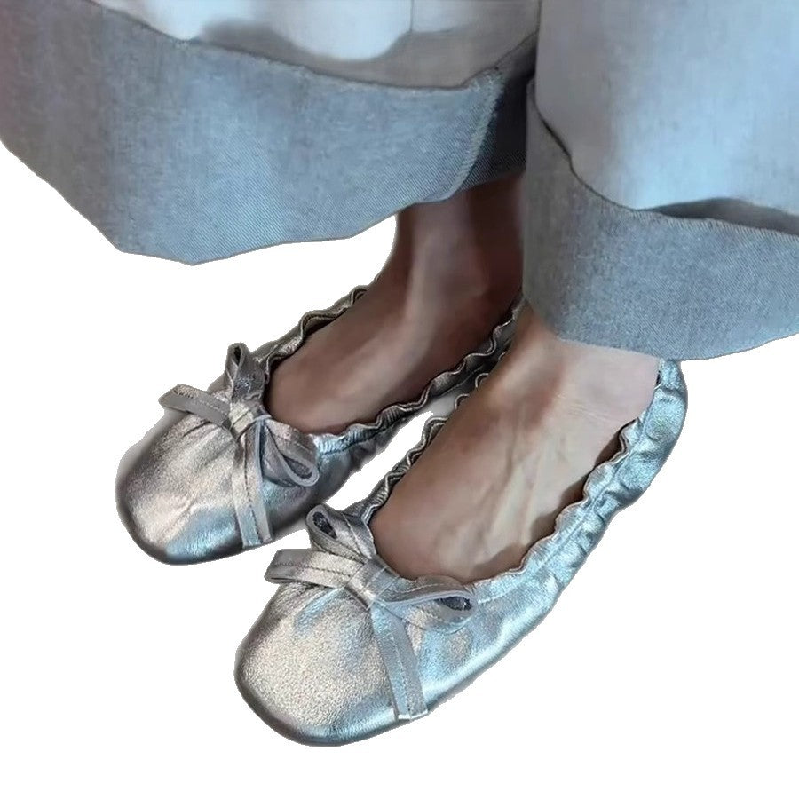 Damen Ballerina-Schuhe mit gerafftem Design und verspieltem Schleifendetail