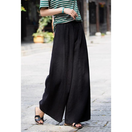 Damen weit geschnittene Leinenhose mit elastischem Bund und praktischen Taschen R&B
