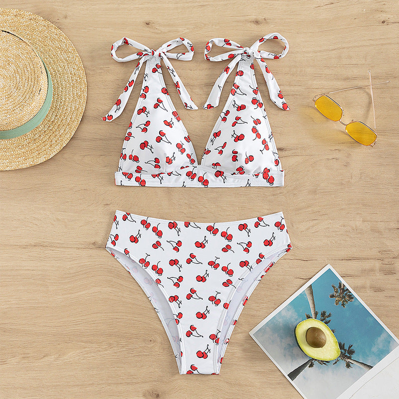 Damen Triangel-Bikini mit verspieltem Kirschmotiv R&B