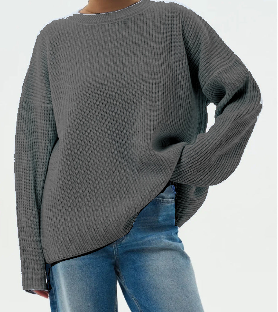 Damen Lässiger Grobstrickpullover mit weiten Ärmeln und modernem Schnitt R&B