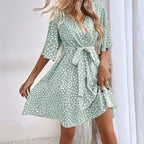 Damen Wickelkleid mit breiten Ärmeln und Taillengürtel R&B