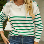 Damen gestrickter Pullover mit Streifenmuster und Knopfdetails R&B