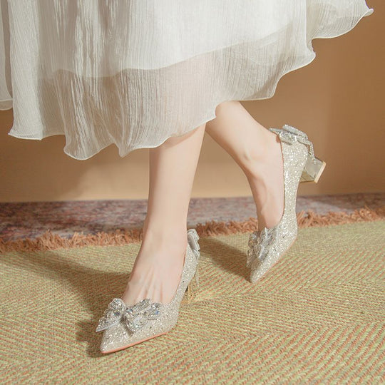 Damen elegante und funkelnde Pumps mit dekorativen Schleifen R&B