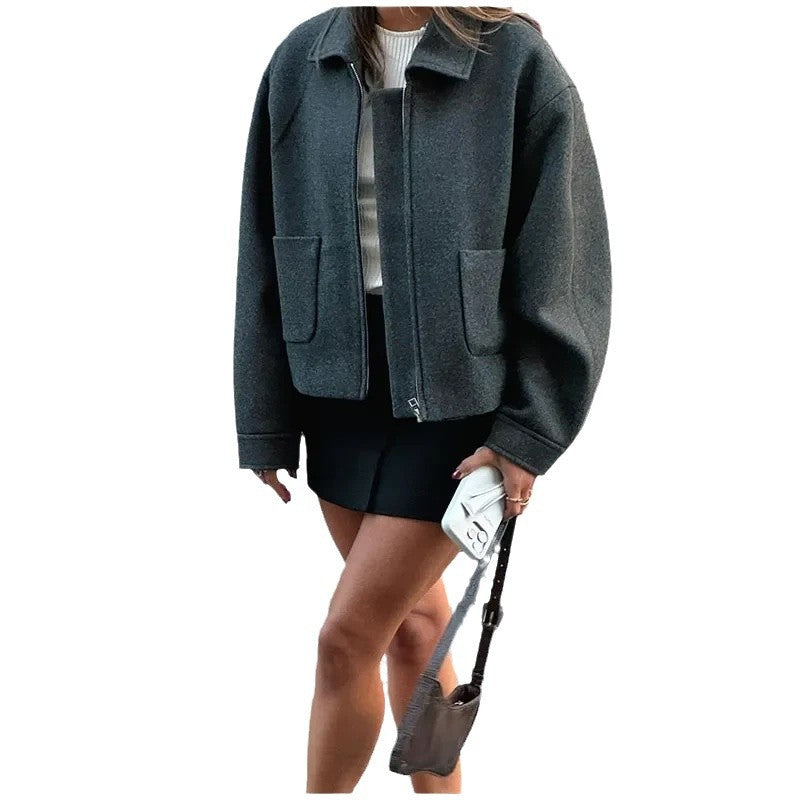 Damen Urbaner Oversize-Wolljacke mit praktischen Taschen R&B