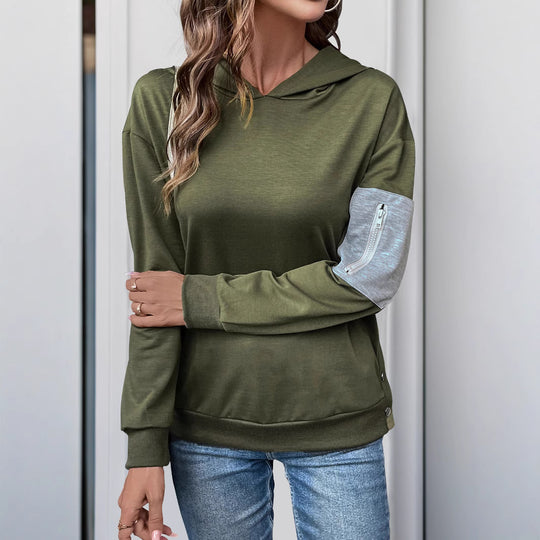 Damen lässiger Kapuzenpullover mit praktischen Reißverschlusstaschen und asymmetrischem Saum R&B