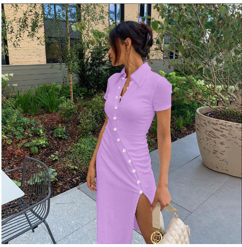 Damen Elegantes Maxikleid mit Knopfverschluss und schickem Schlitz R&B