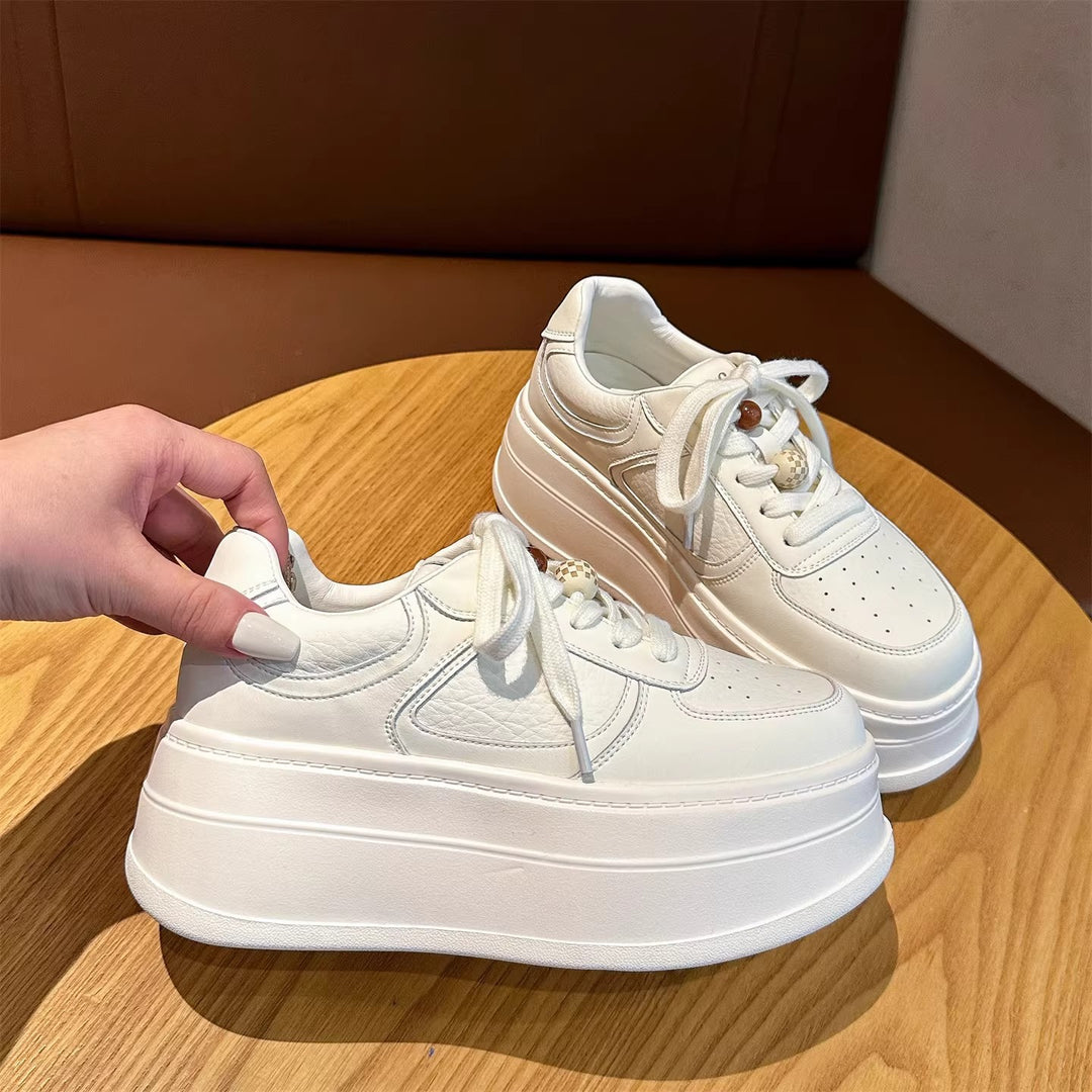 Damen modische Plateau Sneakers mit atmungsaktiver Leder-Oberfläche R&B