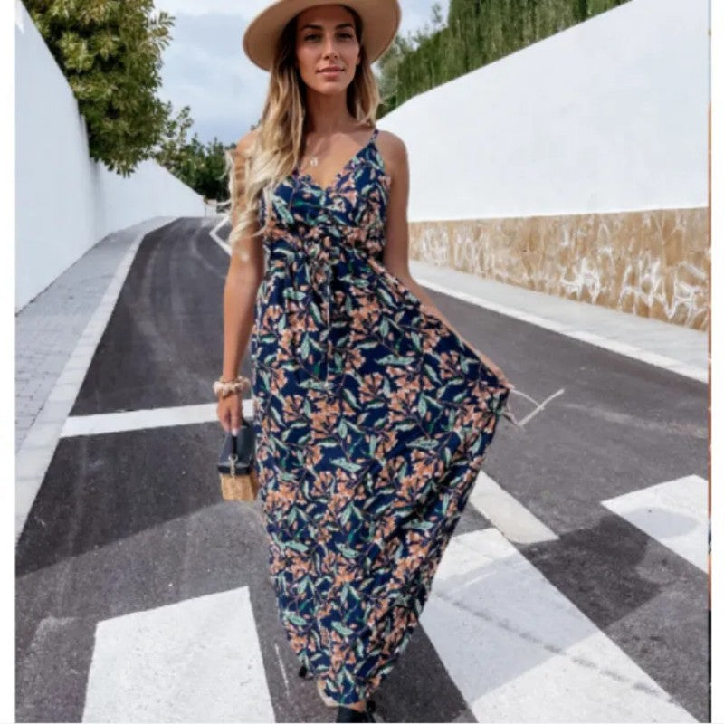 Damen Maxikleid mit floralem Wickel-Design und verstellbarem Bund R&B