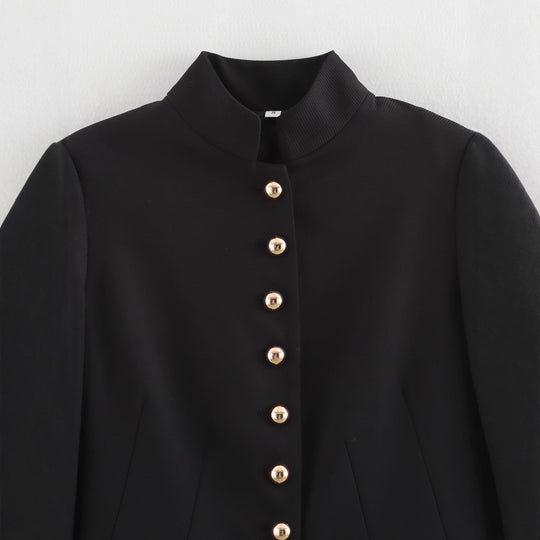 Damen elegante Steppjacke mit hochgeschlossenem Kragen und goldenen Knöpfen R&B