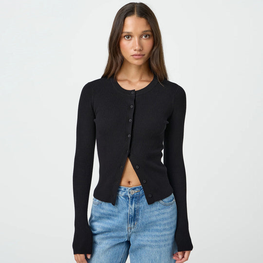 Damen figurbetonte Strickjacke mit Knopfleiste und langen Ärmeln R&B