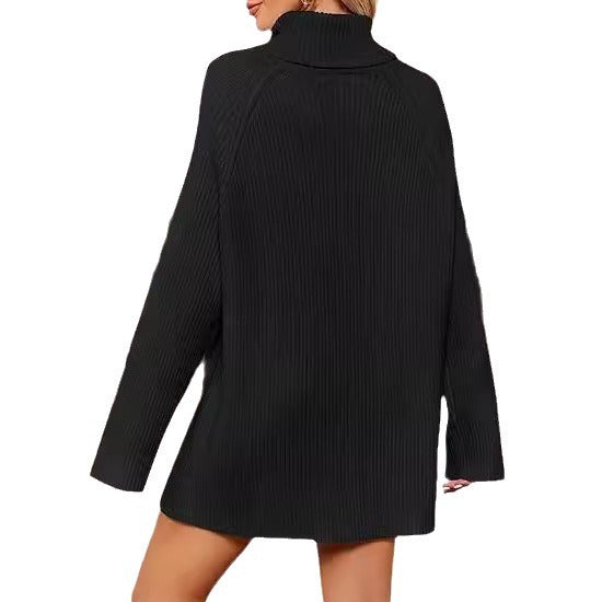 Damen Feinstrickpullover mit hohem Kragen und weitem Schnitt R&B