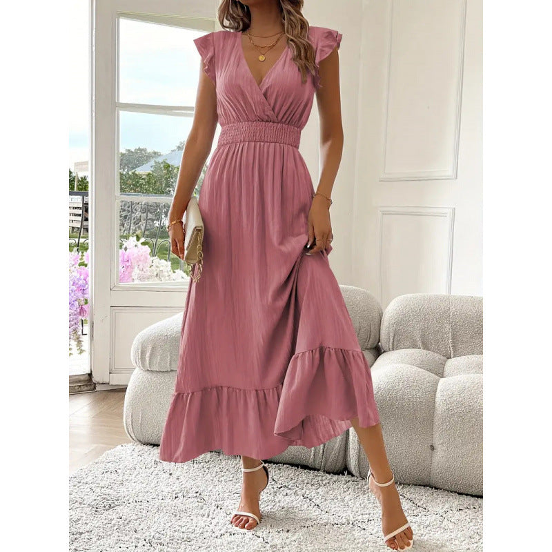 Damen Maxikleid mit voluminösen Rüschenärmel und elegantem Bund R&B