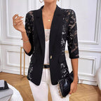 Damen Eleganter Spitzenblazer mit transparenten Ärmeln R&B