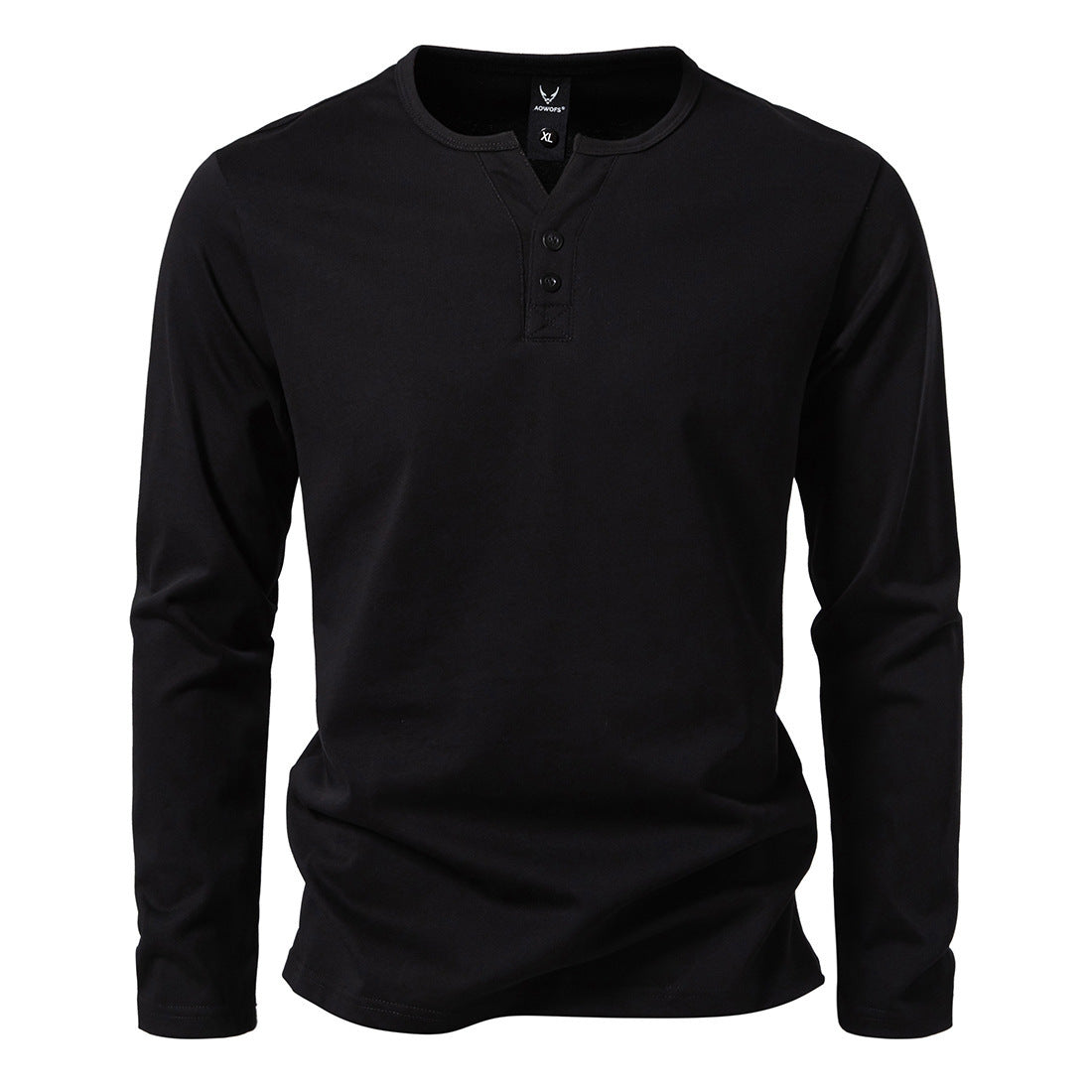 Herren nan langärmeliges Henleyshirt mit Knopfleiste, Rundhalsausschnitt und schlanker Passform R&B