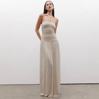 Damen Maxikleid mit raffiniertem gerafftem Oberteil und fließendem Rock R&B