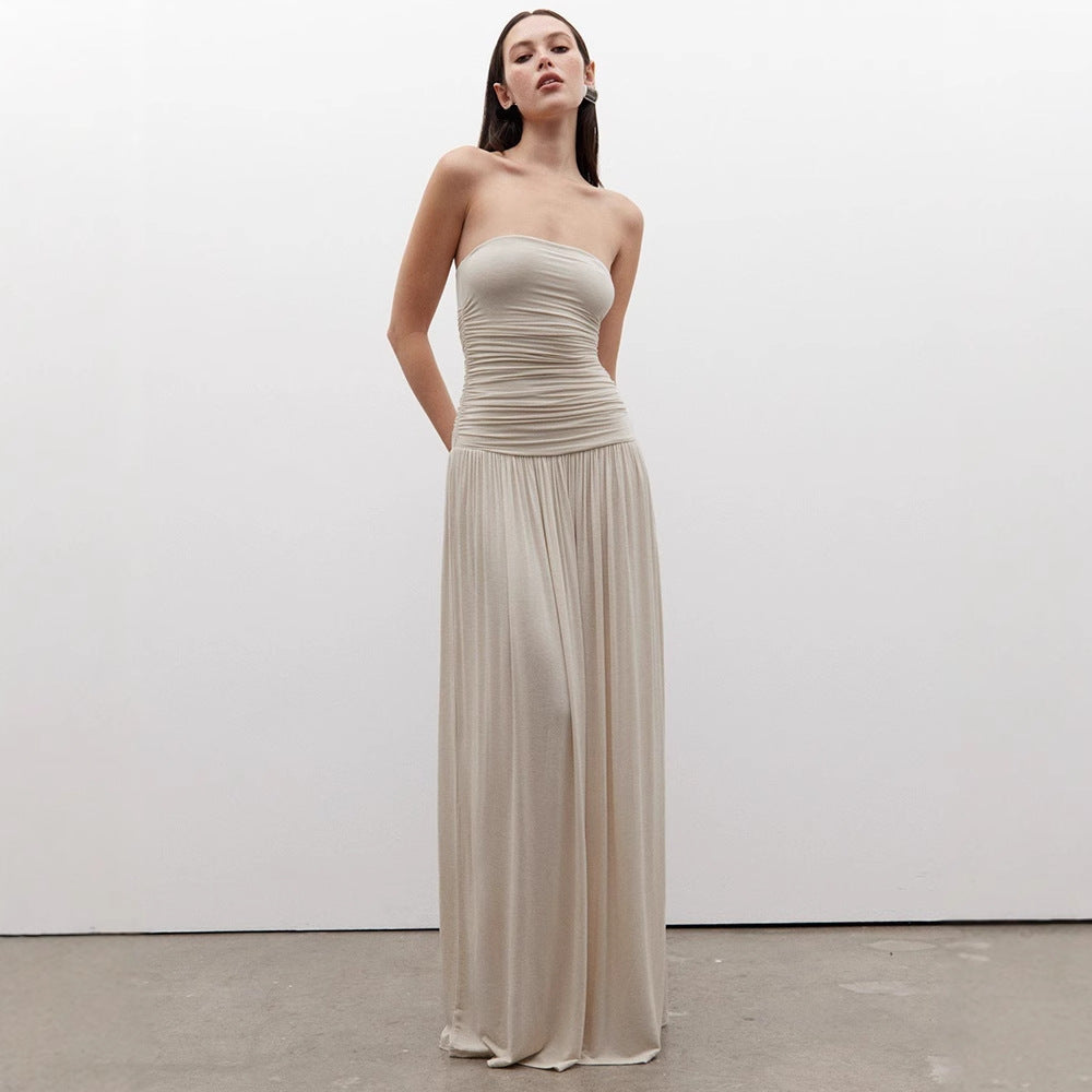 Damen Maxikleid mit raffiniertem gerafftem Oberteil und fließendem Rock R&B