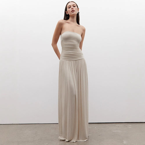 Damen Maxikleid mit raffiniertem gerafftem Oberteil und fließendem Rock R&B