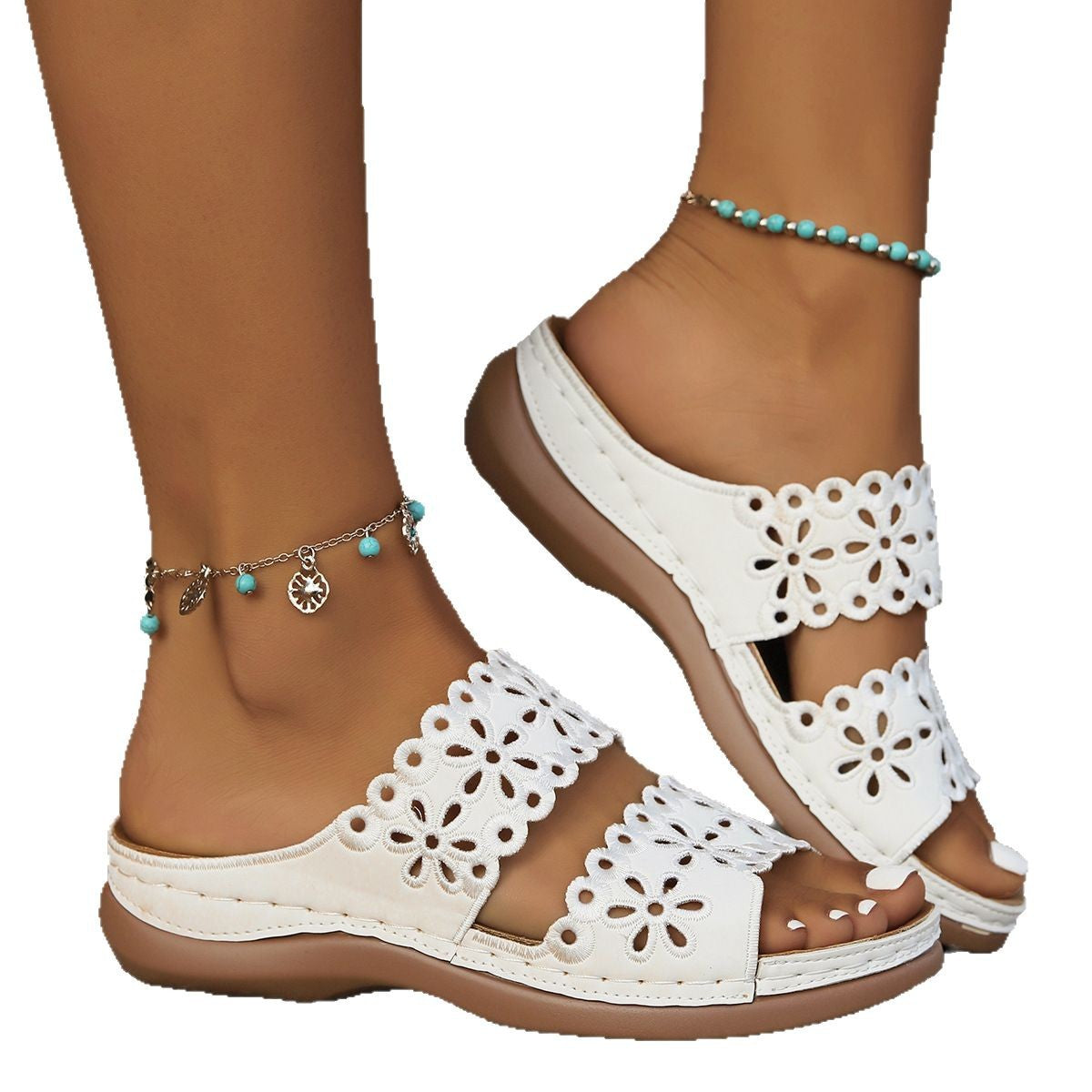 Damen Riemchen-Sandalen mit floralem Cut-Out-Design und ergonomischer Fußbettung R&B