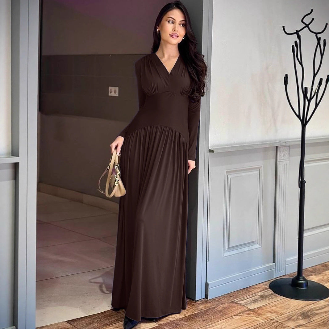 Damen Elegantes Maxikleid mit tiefem V-Ausschnitt und fließendem Schnitt
