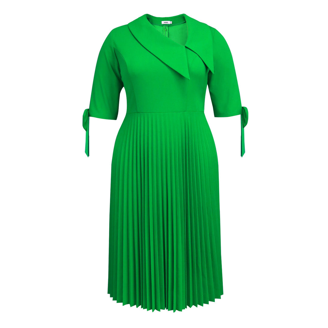 Damen Falten Kleid mit eleganter Kragen- und Ärmelgestaltung R&B