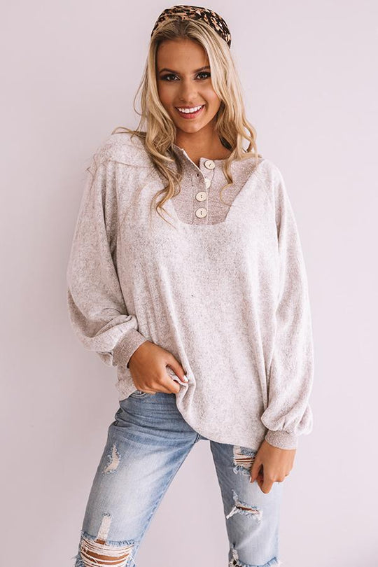Damen Lässiger Sweatshirt mit Knopfleiste und voluminösen Ärmeln R&B