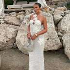 Damen Häkel-Maxikleid mit floralem Design und schmalem Schnitt R&B