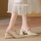 Damen Slingback-Pumps mit quadratischem Absatz und Perlenakzenten R&B