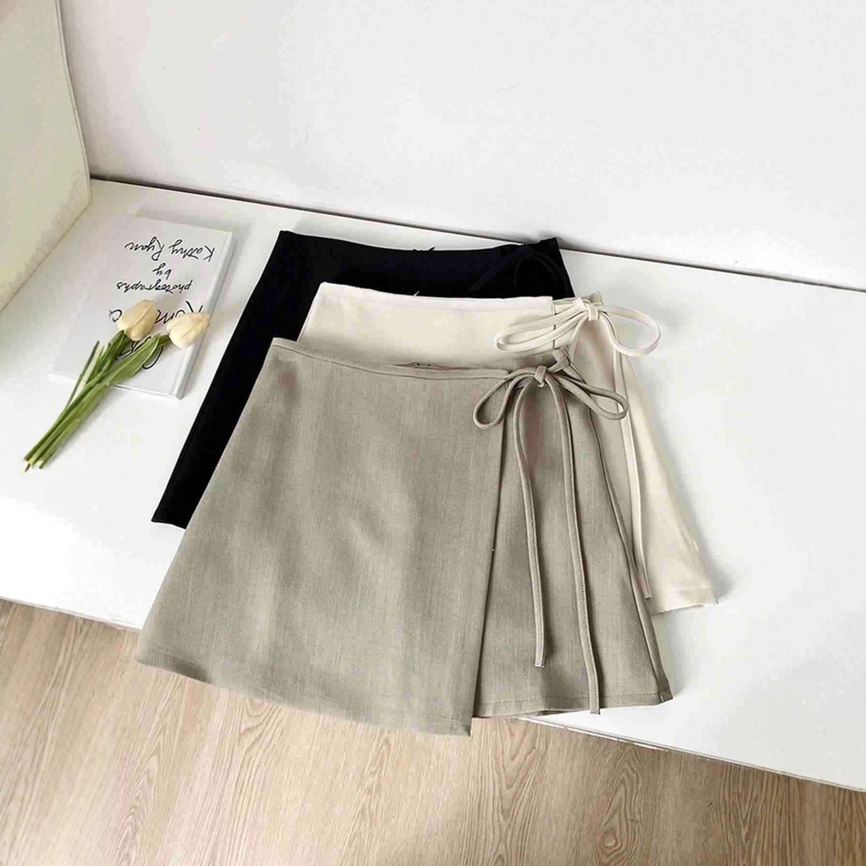 Damen Wickelrock aus hochwertigem Leinenstoff mit eleganter Schleifenbindung R&B