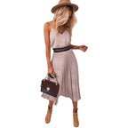 Damen Plissee Midi-Kleid mit Spaghettiträgern und schmeichelnder Silhouette R&B