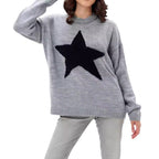 Damen Grobstrickpullover mit auffälligem Sternmotiv und lässigem Schnitt R&B