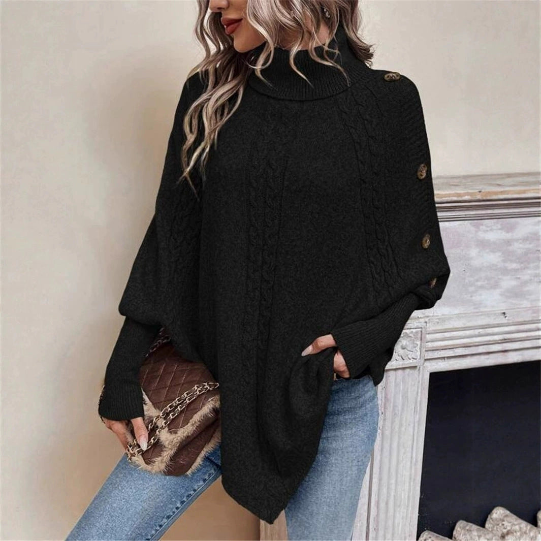 Damen oversized Strickpullover mit modernem Zopfmuster und Knopfdetails R&B