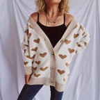 Damen Strickjacke mit herzförmigem Muster und knöpfbarem Design R&B