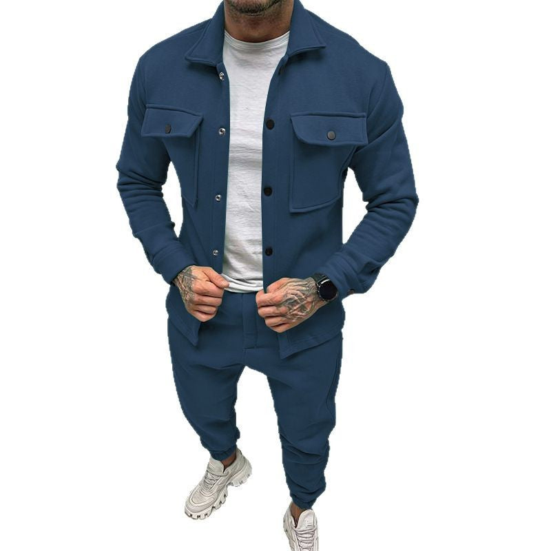 Herren nan Overshirt- und Jogginghose-Set mit aufgesetzten Klappentaschen, ergonomischem Schnitt und elastischem Bund R&B