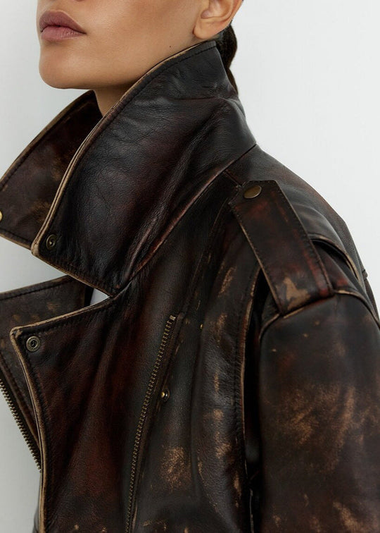 R&B | Leder Gekürzte Bikerjacke