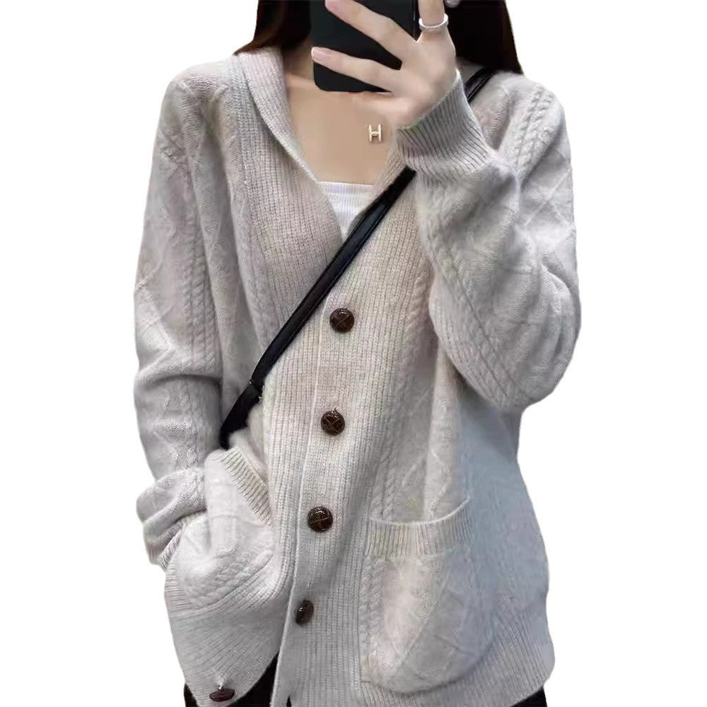 Damen Strickcardigan mit eleganter Struktur und großen Holzknöpfen R&B