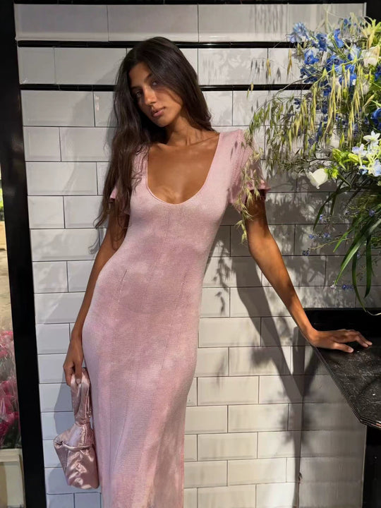 Damen elegantes figurbetontes Maxikleid mit V-Ausschnitt R&B
