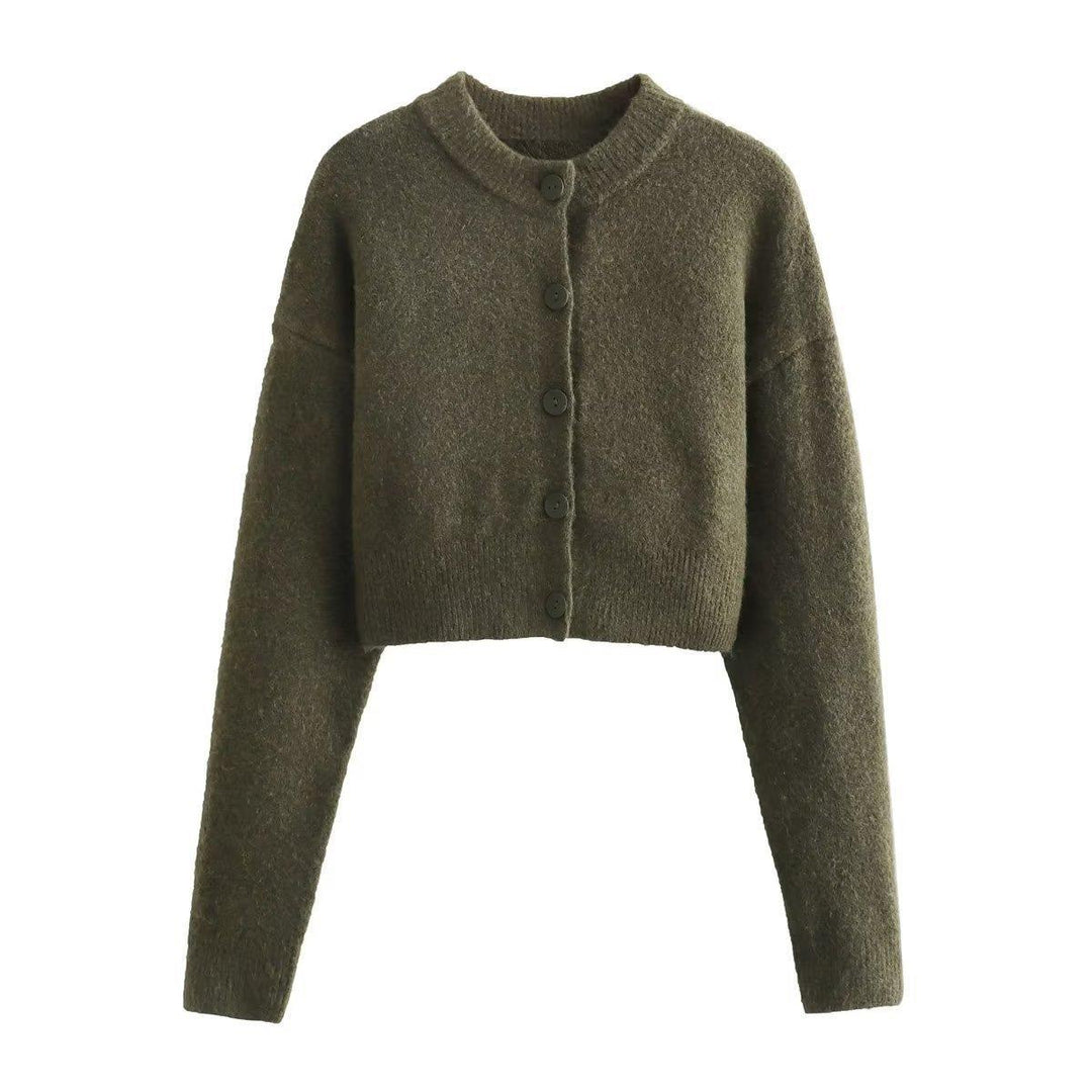 Damen cropped Strickjacke mit modernen Knöpfen R&B