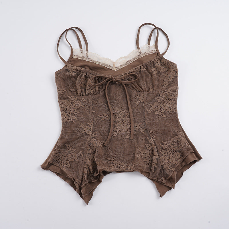 Damen Spitzen-Corsage-Oberteil mit raffinierten Trägerdetails und elegantem Knoten R&B