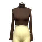 Damen Hochwertiges langärmliges Crop-Top mit Stehkragen R&B