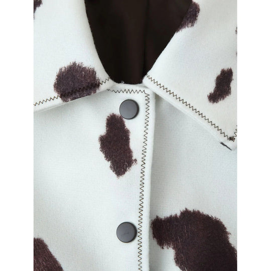 Damen Kunstlederjacke mit modernem Kuhfleckenmuster R&B