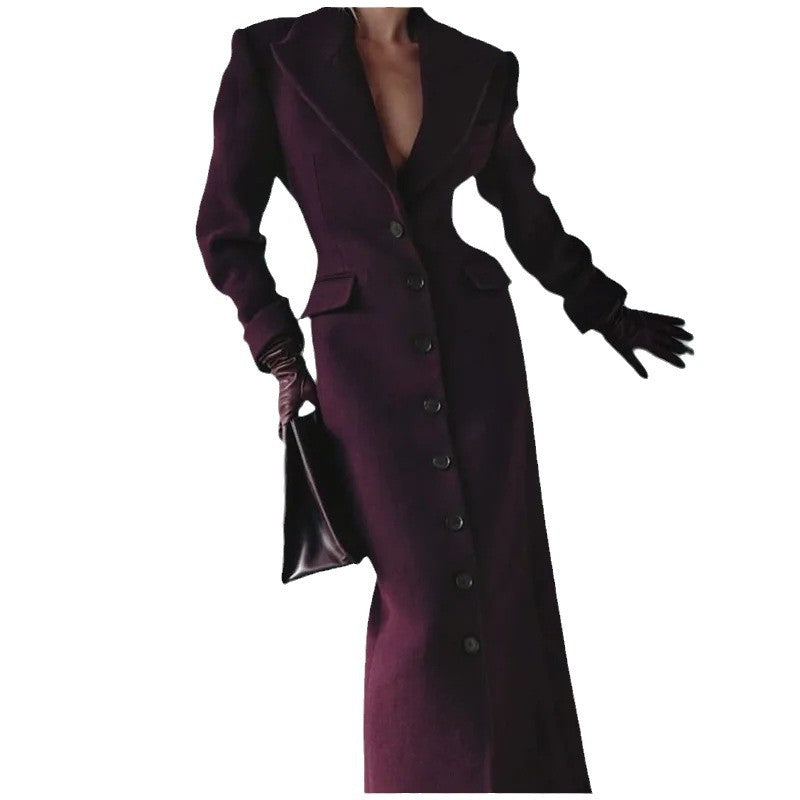 Damen Eleganter Wollmantel mit tailliertem Schnitt und langen Ärmeln R&B
