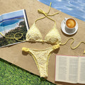 Damen Triangel-Bikini-Set mit floralem Stickdesign und verstellbaren Trägern R&B