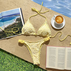 Damen Triangel-Bikini-Set mit floralem Stickdesign und verstellbaren Trägern R&B