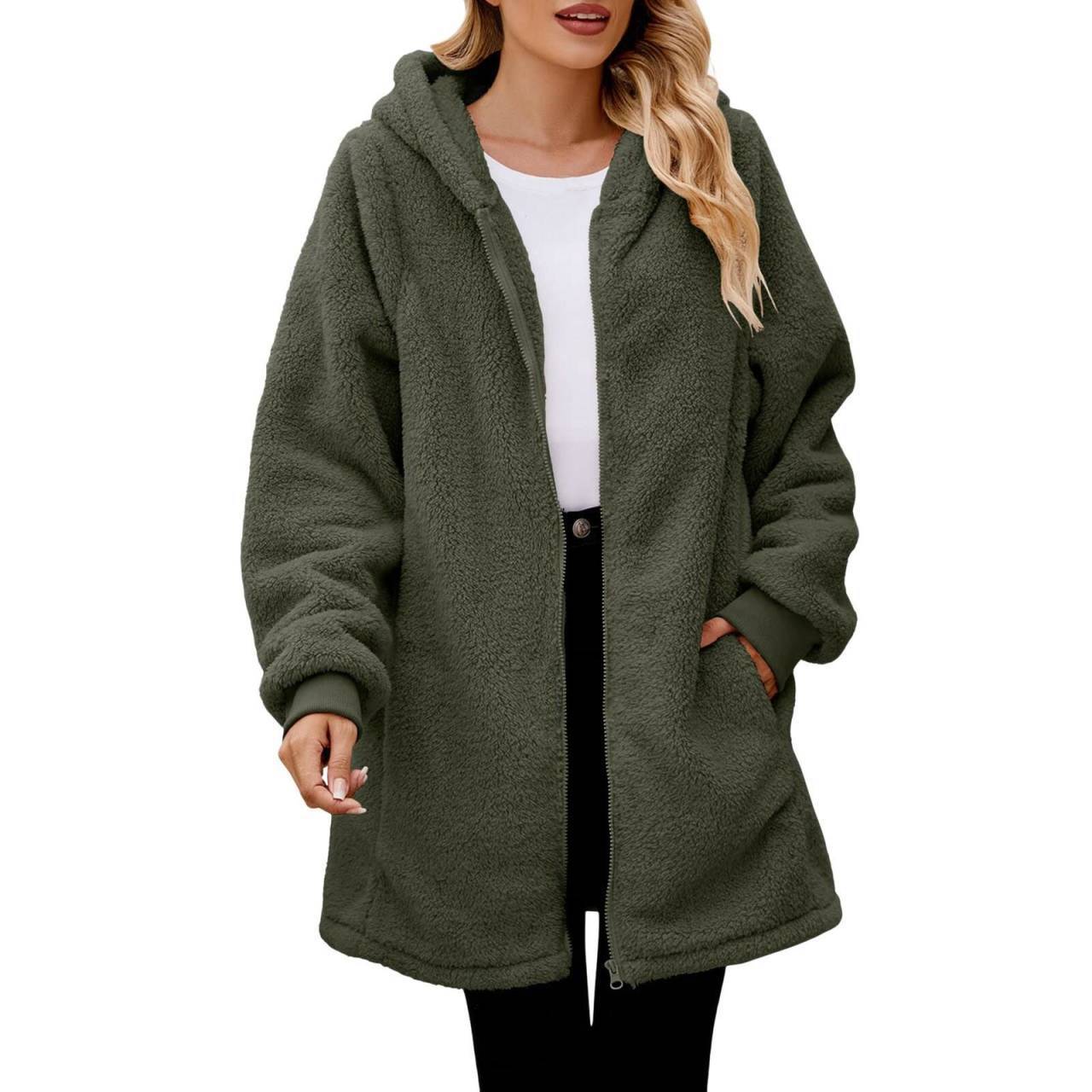 Damen Kuschelige Fleecejacke im oversized Stil mit Reißverschluss R&B