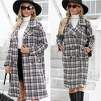 Damen Oversized Karo-Mantel im eleganten Double-Breasted Design