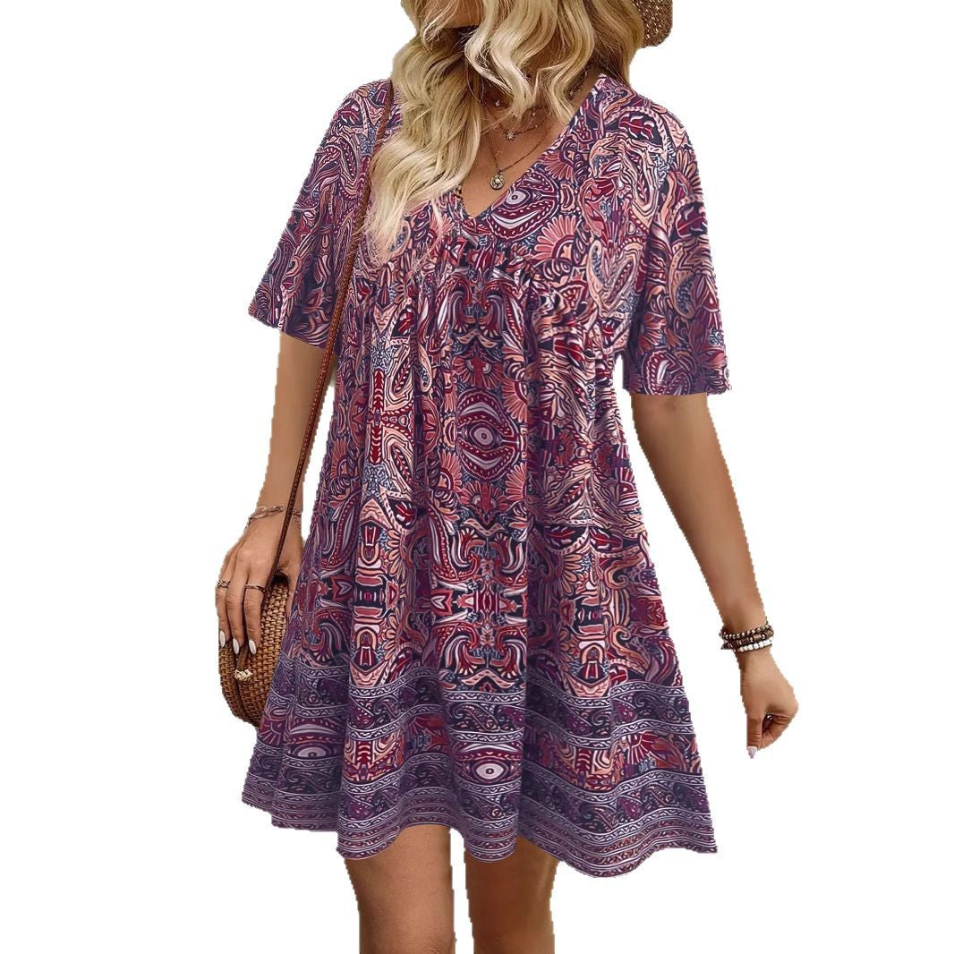 Damen lockeres Sommerkleid mit Boho-Muster R&B
