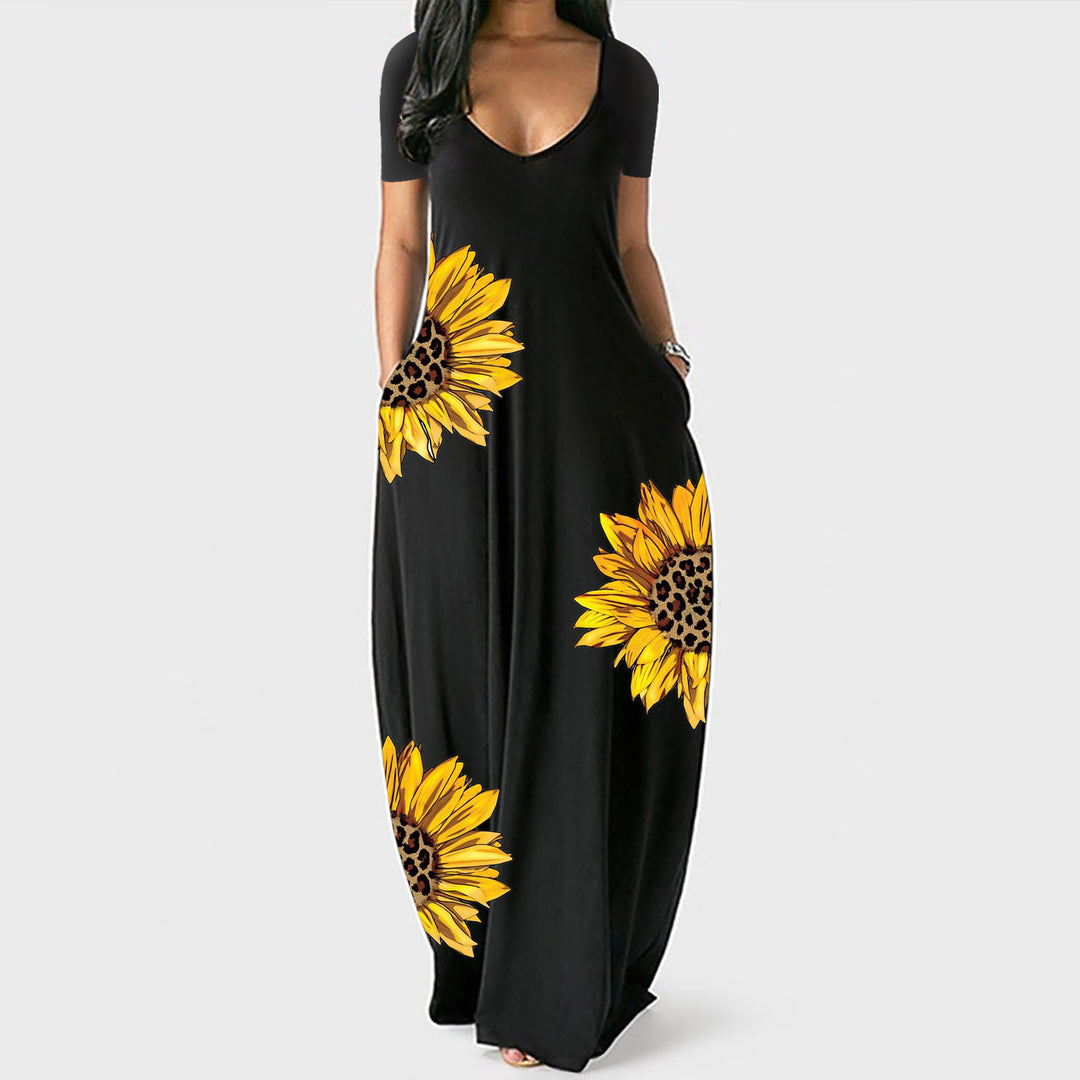 Damen Maxikleid mit floralen Akzenten und praktischen Taschen R&B