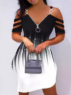 Damen figurbetontes Kleid mit Off-Shoulder und Reißverschluss R&B